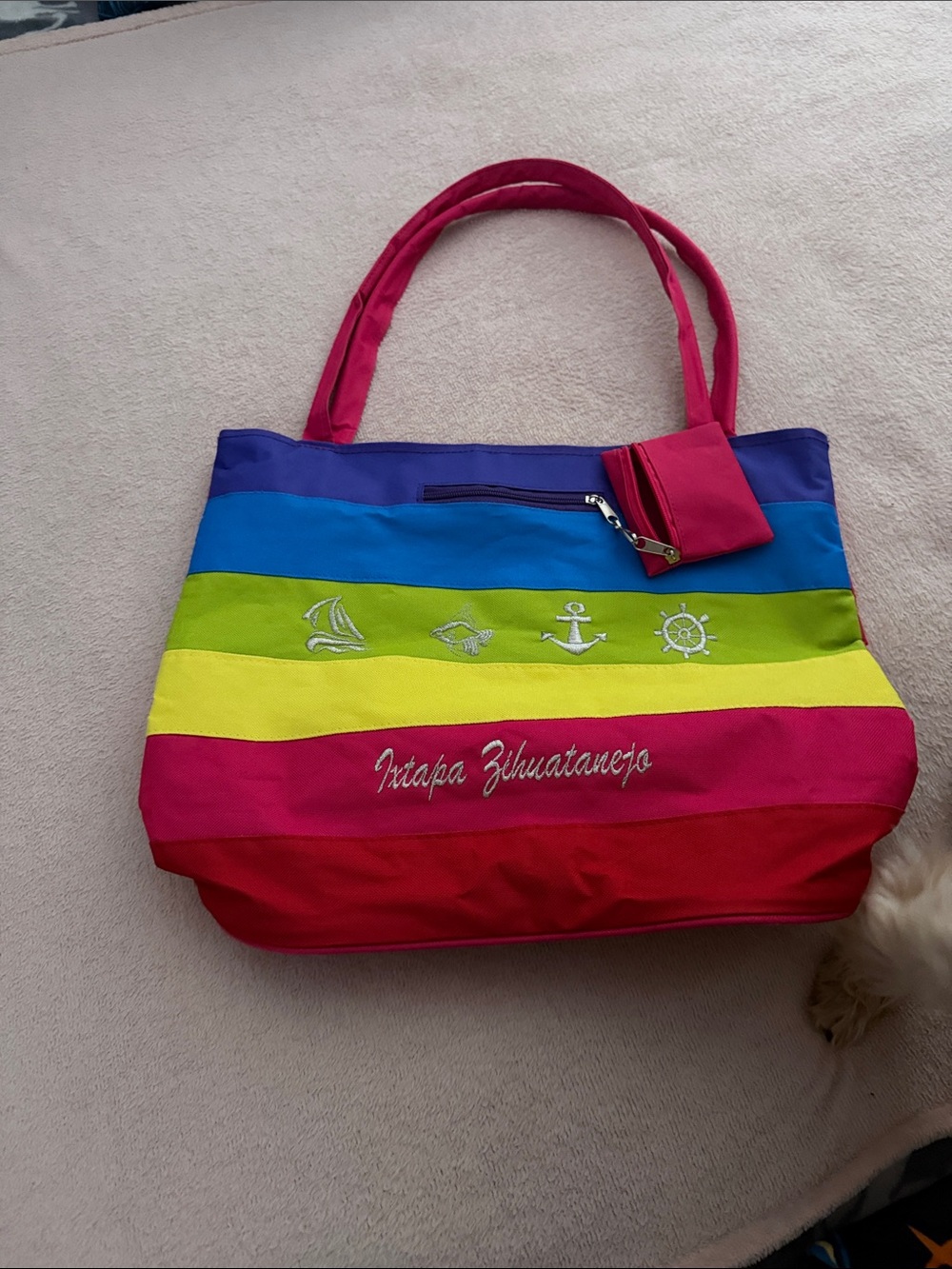 Colorful Striped Tote Bag in Red, Pink, Blue, Yellow & Green